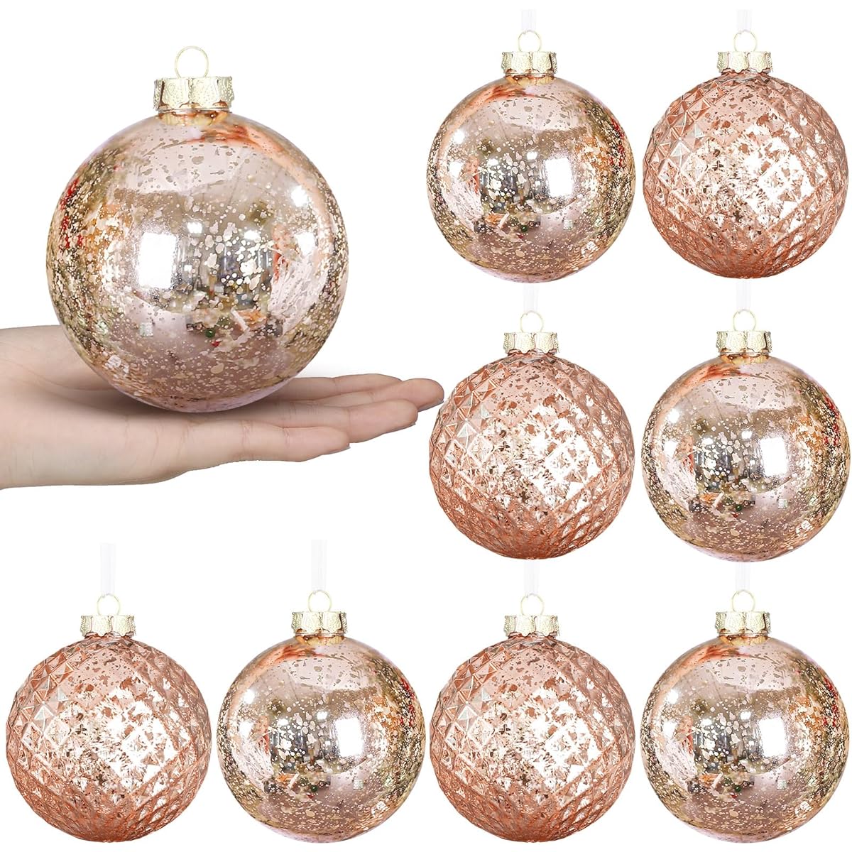 Syhood 8pcs 4" Large Christmas Balls Shatterproof Christmas Tree Decorations Ornaments Hanging Christmas Tree Ornaments for Birthday Valentine's Easter Wedding Holiday Decorations (Rose Gold)