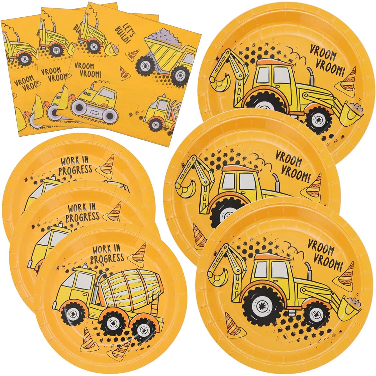 DYLIVeS 60 Piece Construction Birthday Party Plates and Napkins Kit Construction Theme Tableware Set Dump Truck Party Table Decor Supplies Disposable 9" and 7" Paper Plates Napkins 20 Servings