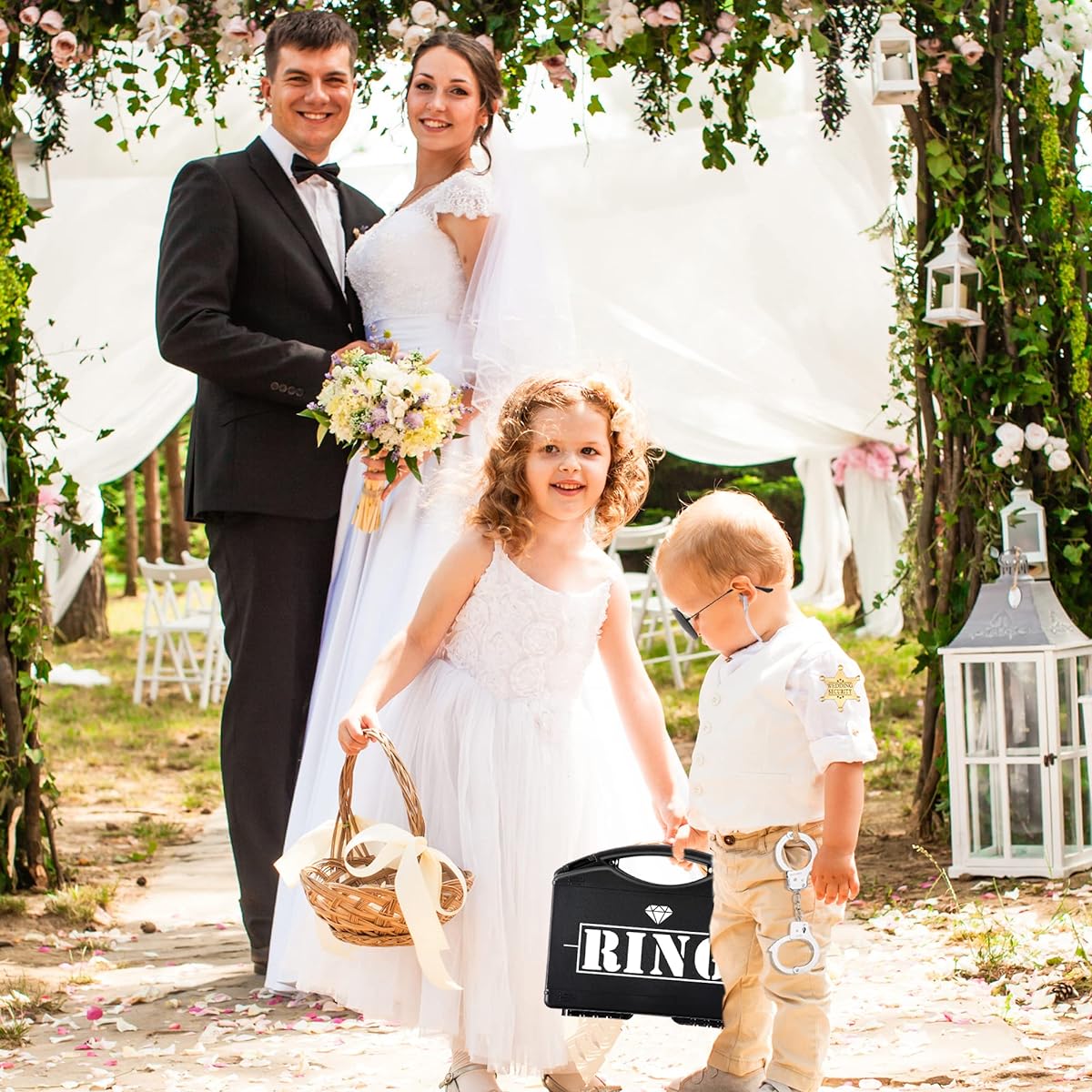 Ring Wedding Bearer Security:Ring Wedding Security Set Ring Box Bearer + Glasses + Earphones + Badge + Handcuffs Ring Gift Bearer Proposal Cosplay, Mid