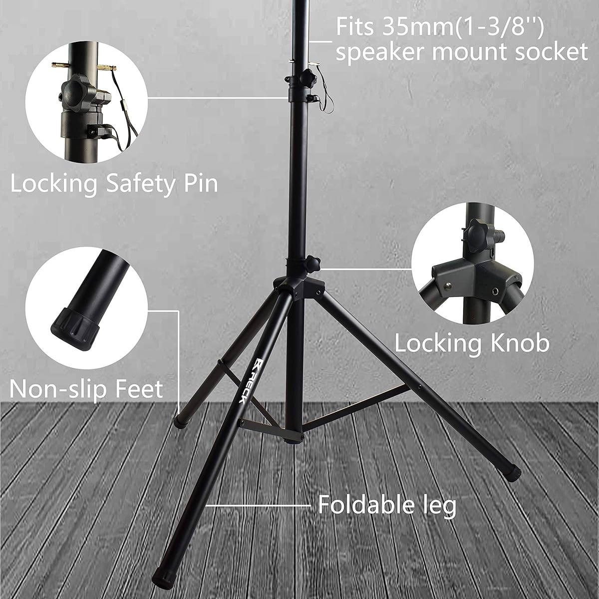 RK RECK Professional PA DJ 2 Tripod Speaker Stands with 35mm Compatible Inserts Adjustable Height for Stage/Studio Monitor/Home Audio