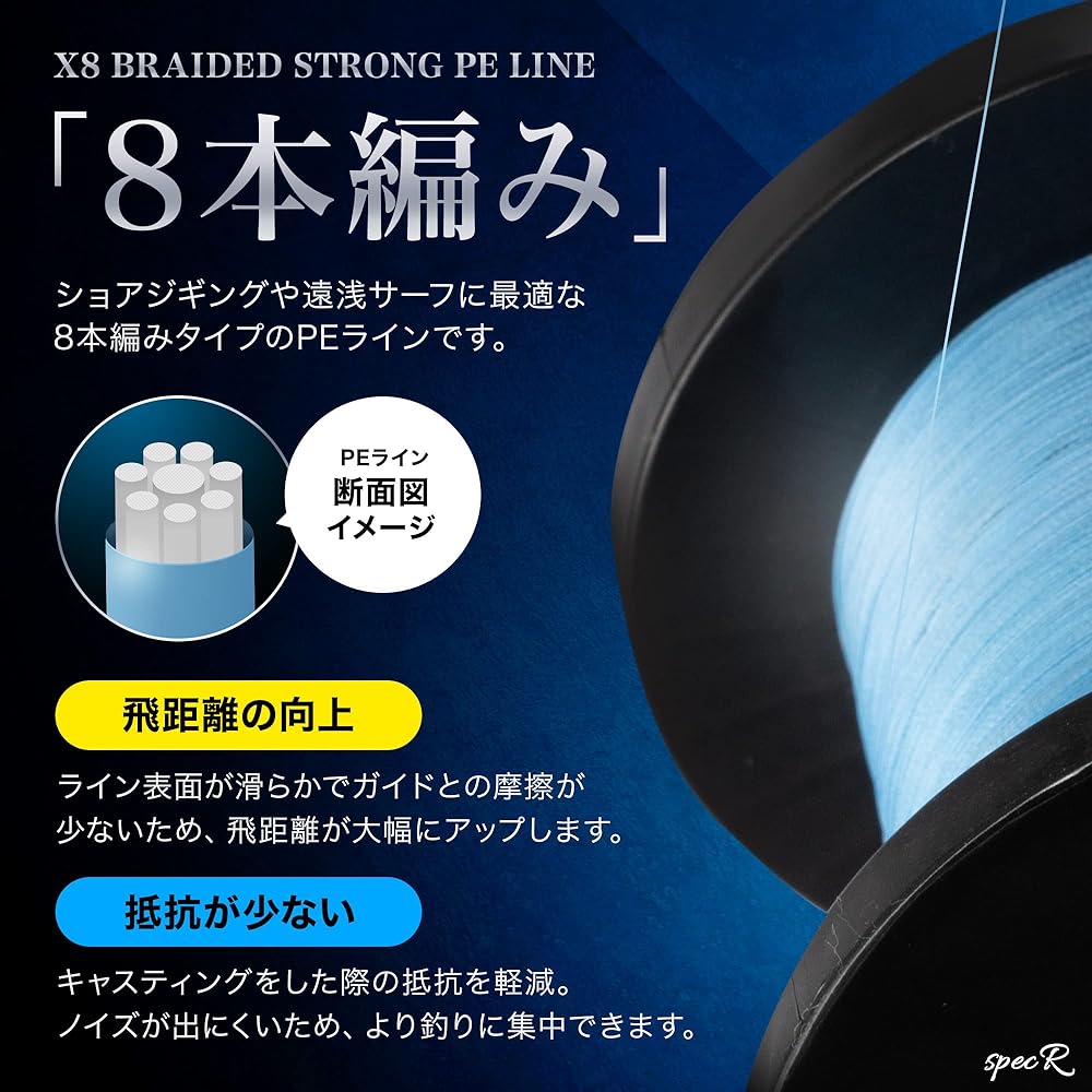 specR PE line size 0.8 (equivalent to domestic size 1.5) 1000m 8 strands 8 strands High strength PE line