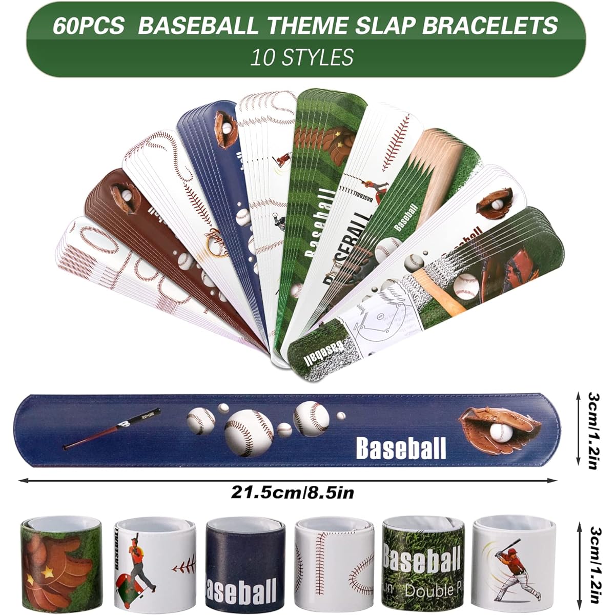 60 Pieces Slap Bracelets Slap Bracelets Wristbands with Baseball Elements Sports Slap Bracelets Baseball Party Favors Classroom Prizes and Gifts Colorful Slap Bracelets for Kids Baseball Fans