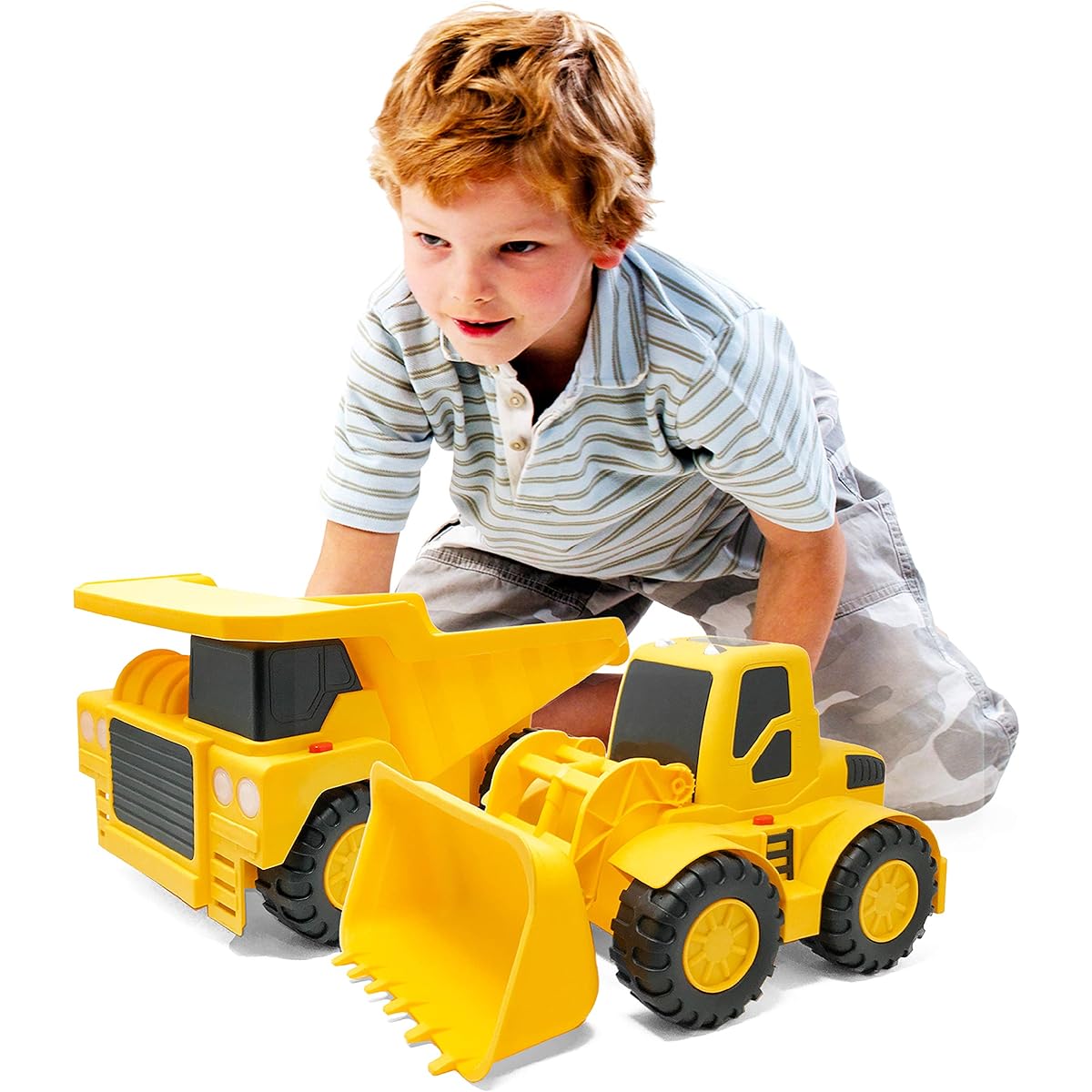 BOLEY 18" Construction Vehicles Dump Truck and Bulldozer Construction Toy with Button Operated Lights & Sounds Construction Truck Perfect for Toddler Boys