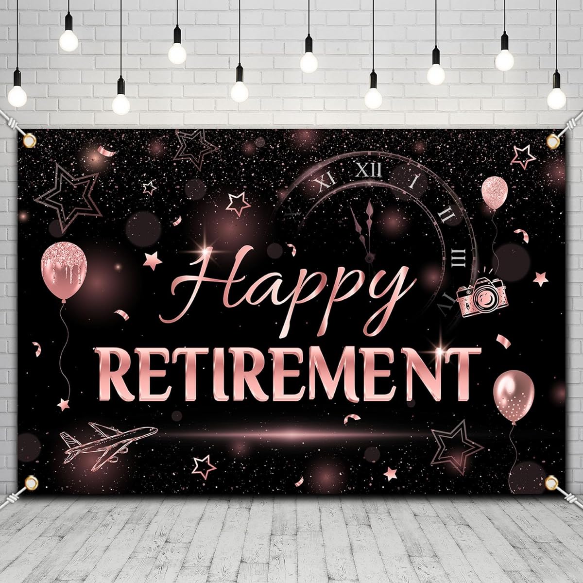 Retirement Decoration, Happy Retirement Backdrop Rose Gold Retirement Party Photo Booth Banner for Women Retirement Party Supplies
