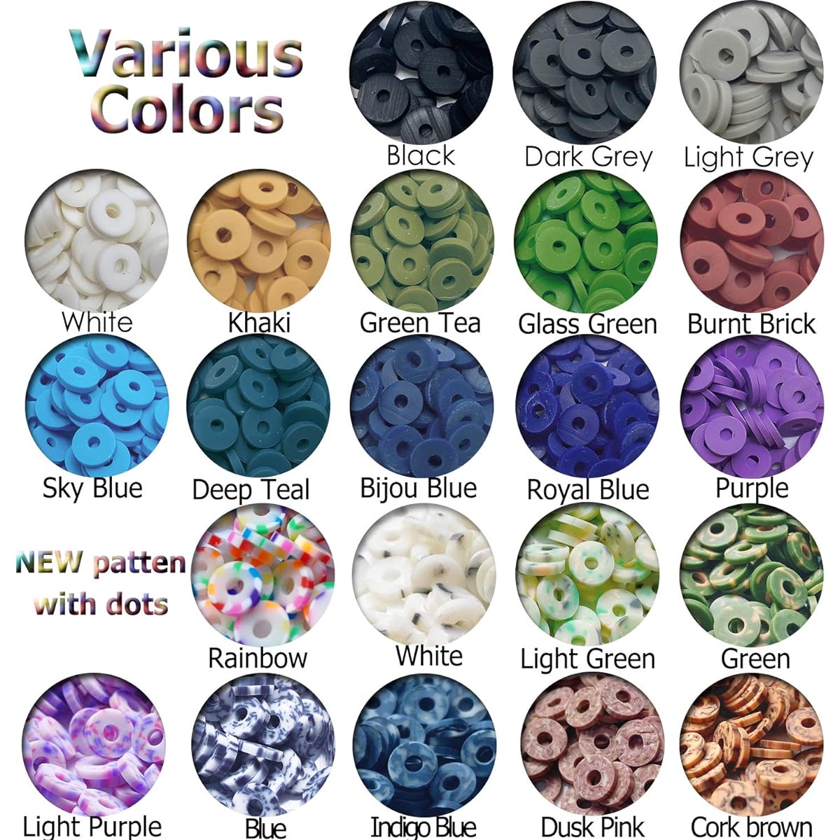 COIRIS Pcs Vinyl Heishi Beads Environmental Handmade Polymer 6mm Clay Spacer Beads for Surfer Chocker Necklace Bracelet Earrings Jewelry Making (RT-5 MIXJ-6)