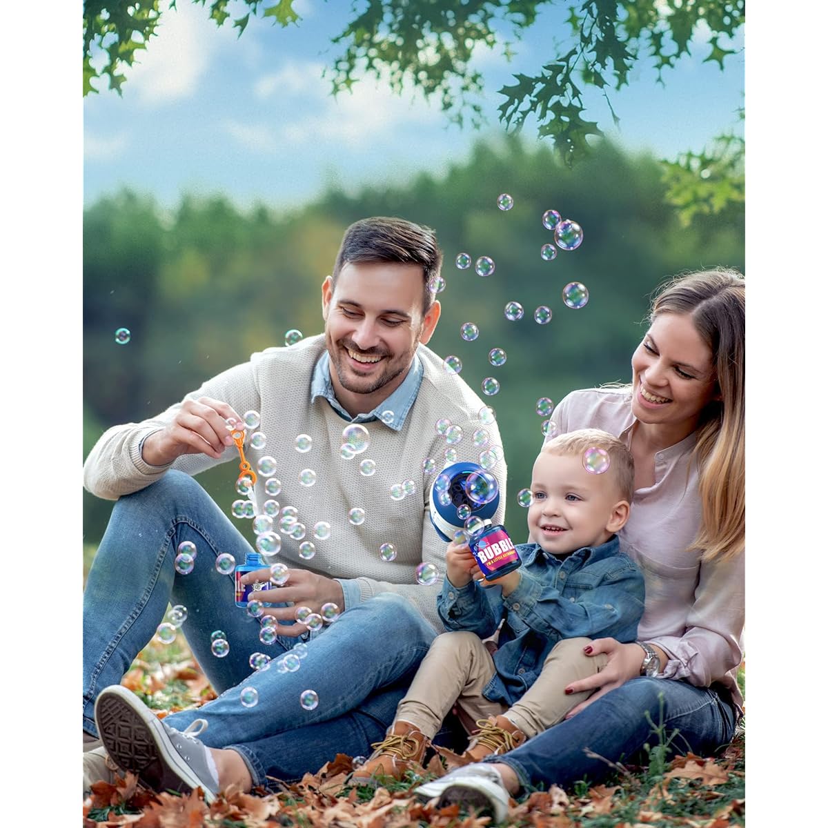 Minetom 2 Bubble Guns for Kids Toddlers with 2 Bottles of Bubble Solution, 360 Degree Leak-Proof Design, Bubble Blower for Party Favors, Summer Toys, Outdoor Activities