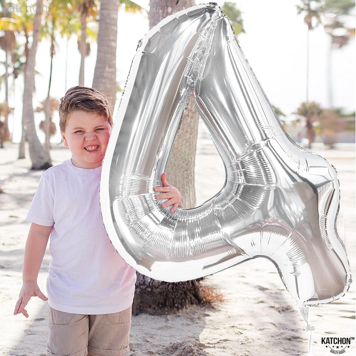 KatchOn Big Silver Number 4 Balloon - 40 Inch | Silver Number 4 Balloon 4th Birthday Decorations | Silver 4th Birthday Balloon | 4th Birthday Decorations for Boys