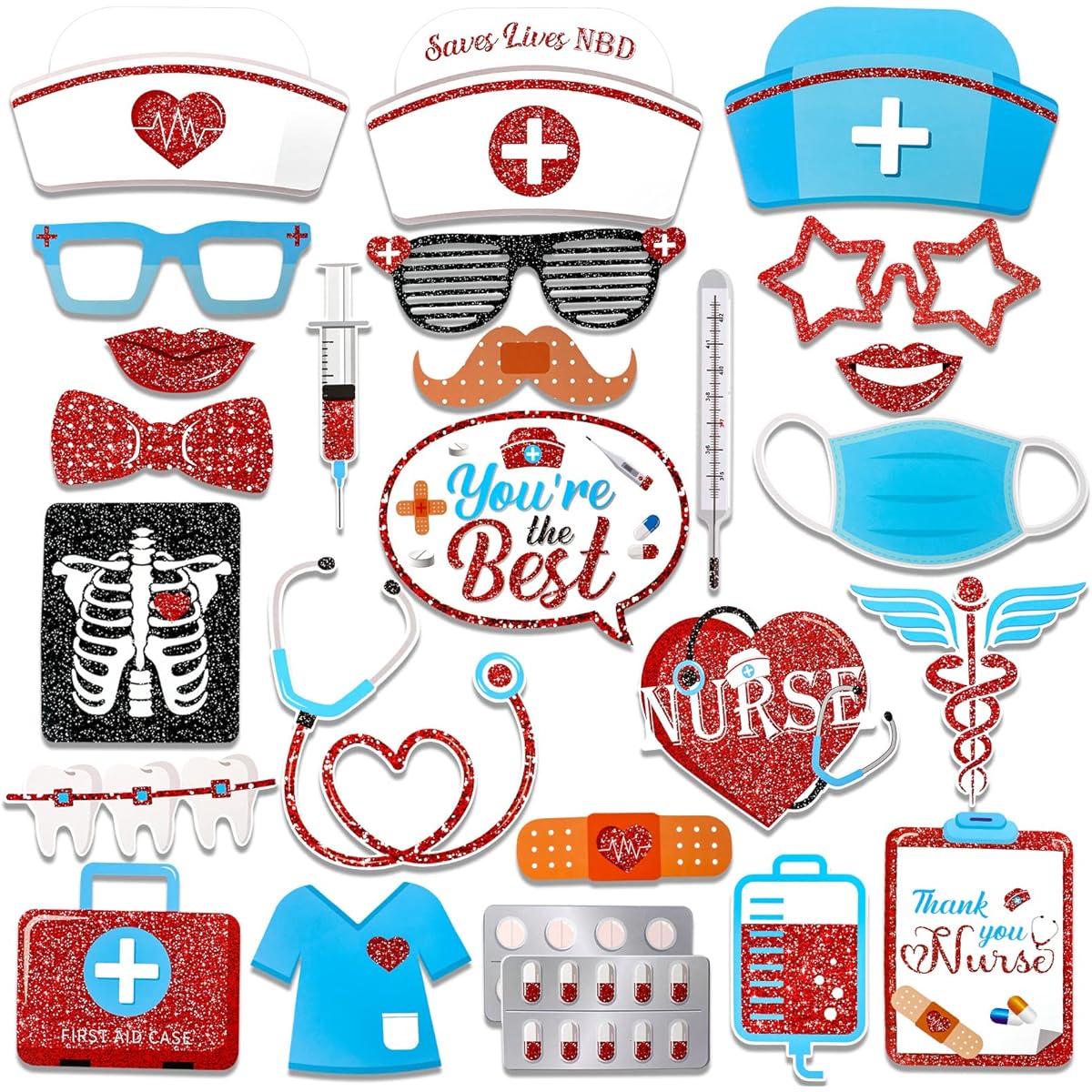 HOWAF 25pcs Thank You Nurses Photo Booth Props, Nurse Appreciation Week Party Supplies, Selfie Props, Nurse Themed Photo Booth Props, Happy International Day Party Decorations Supplies