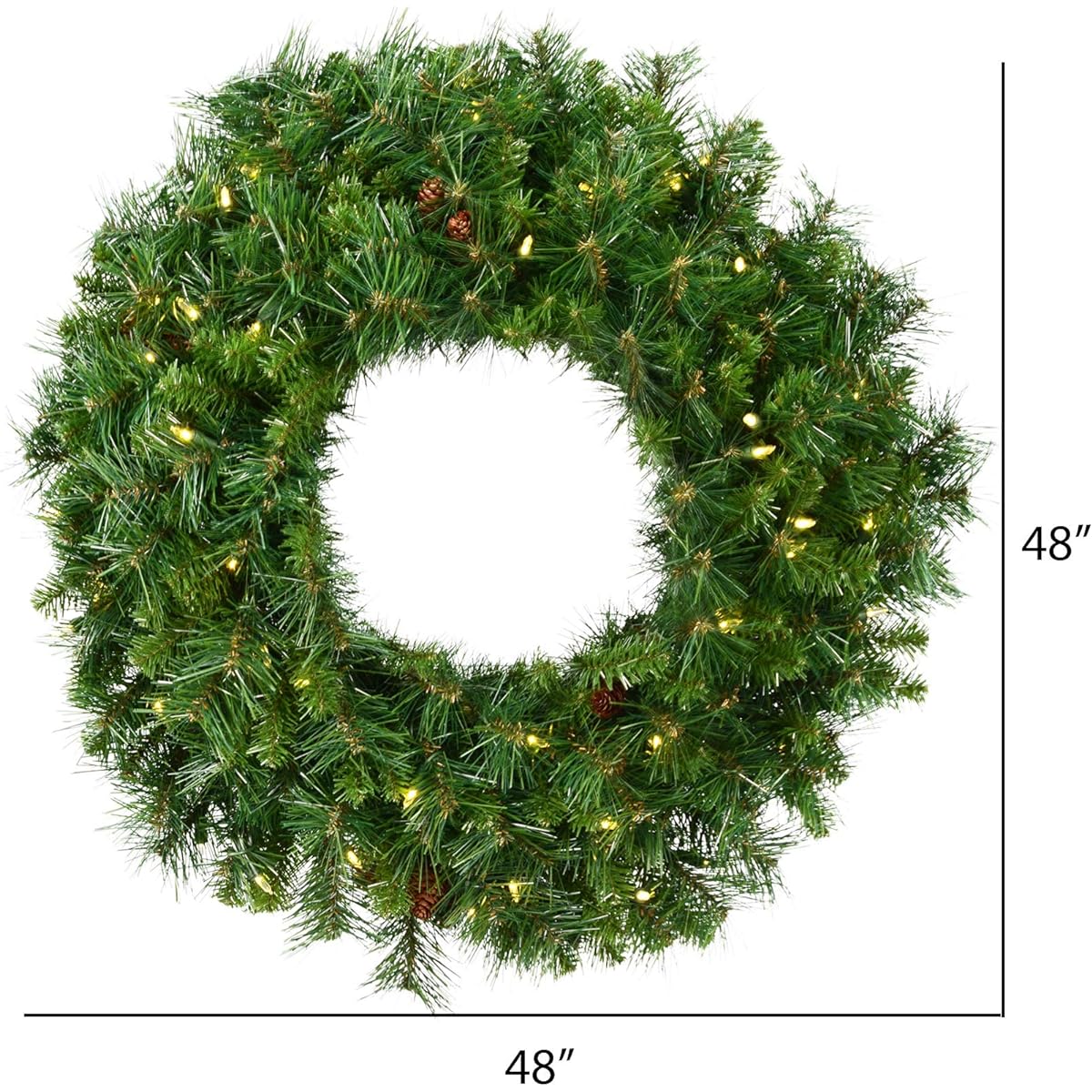 Vickerman 48" Cheyenne Pine Artificial Christmas Wreath, Warm White LED Lights, Artificial Christmas Wreath, Seasonal Home Decor