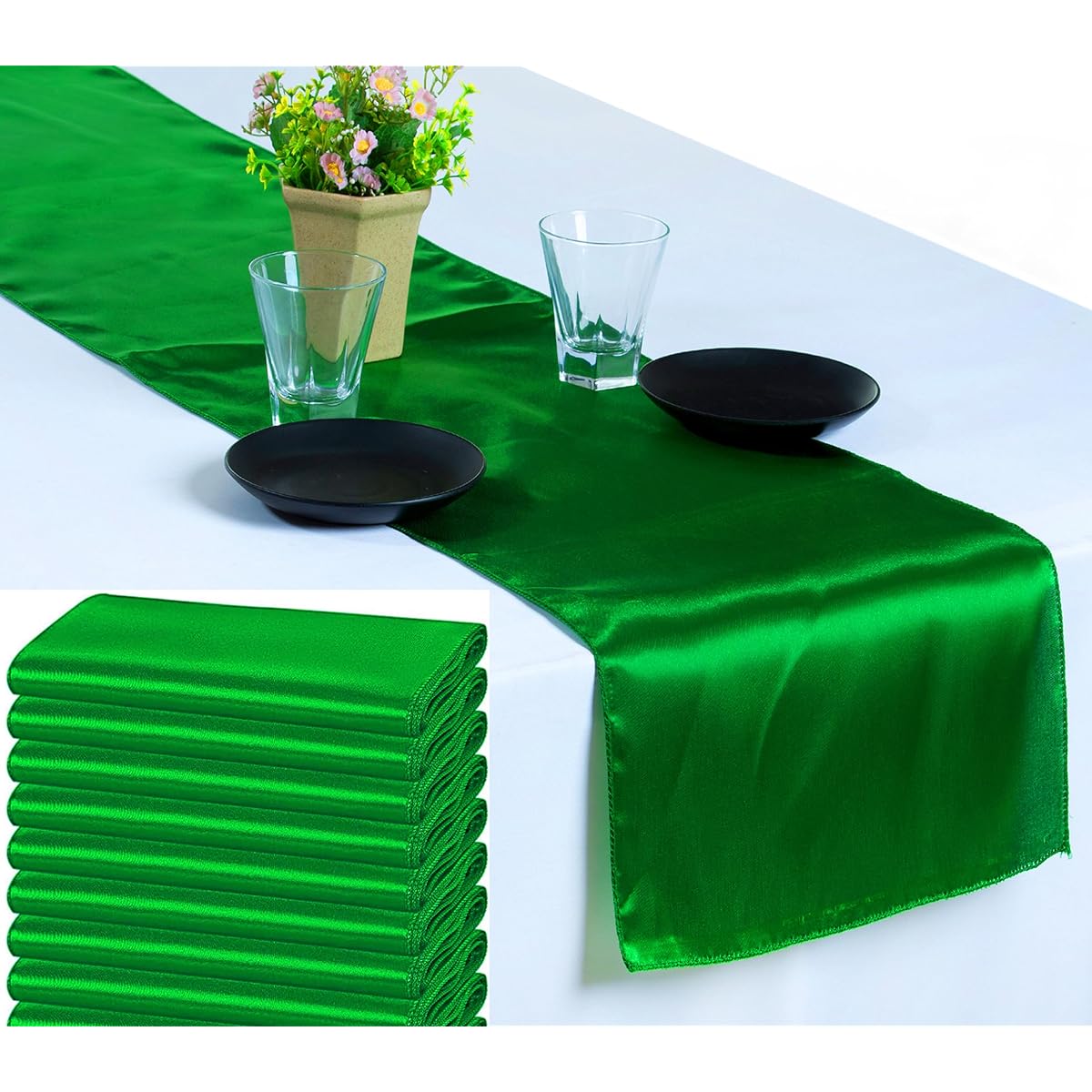 MDS 5 Pack Wedding 12 x 108 Inch Satin Table Runner Wedding Banquet Decor 30+ Colors Green B01MRP0FBZ