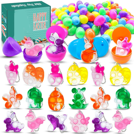 28 Pieces Easter Eggs with Fidget Sensory Toys, Pop Keychain with Easter Eggs, Easter Basket Stuffers, Gifts for Kids, Boys, Girls, Toddlers, Easter Gifts, Party Favors, Classroom Prize Fillers.