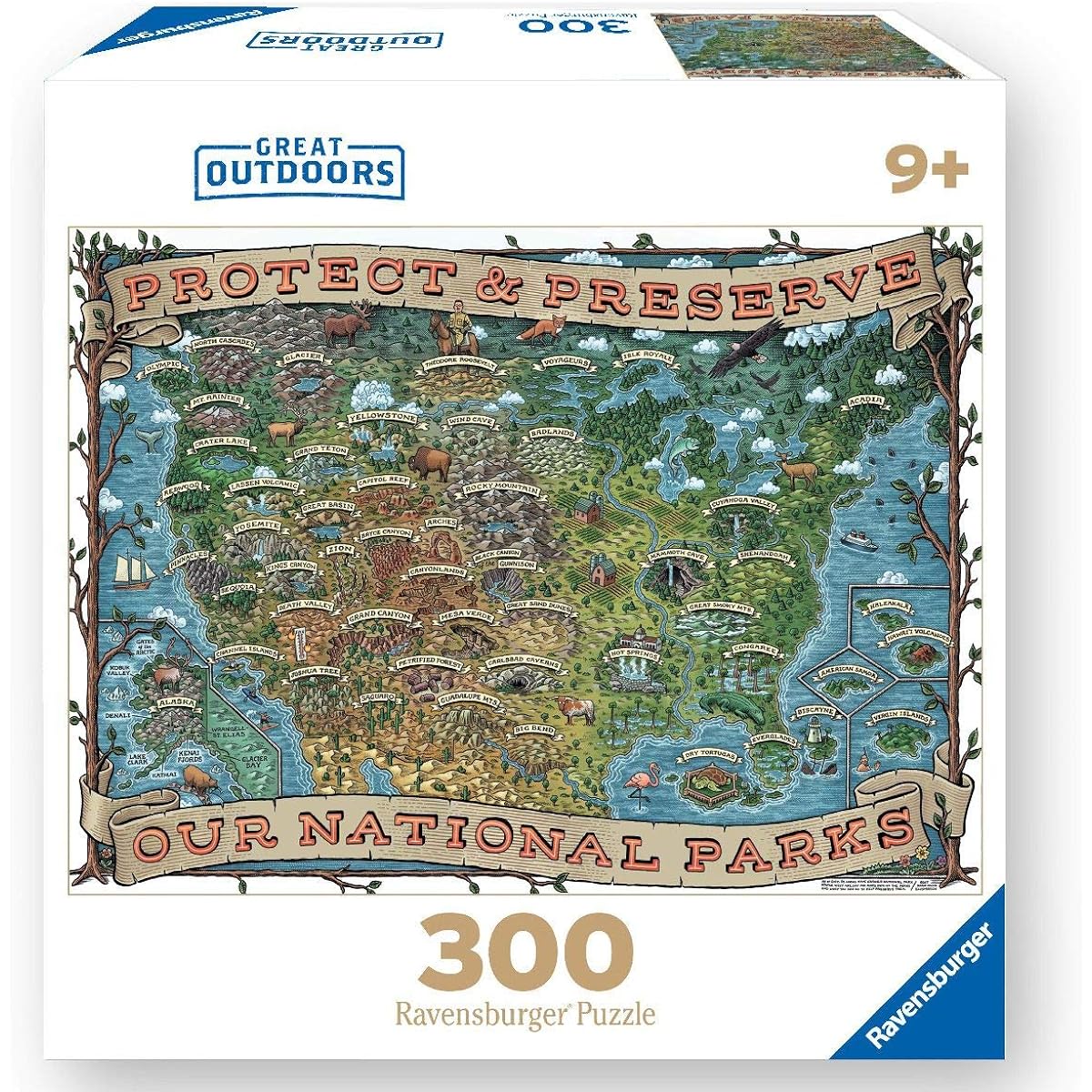 Ravensburger 82090 Great Outdoors Puzzle Series Protect and Protect America | 300 Piece Puzzle for Adults - Every Piece is Unique, Soft Click Technology Fits Pieces Together