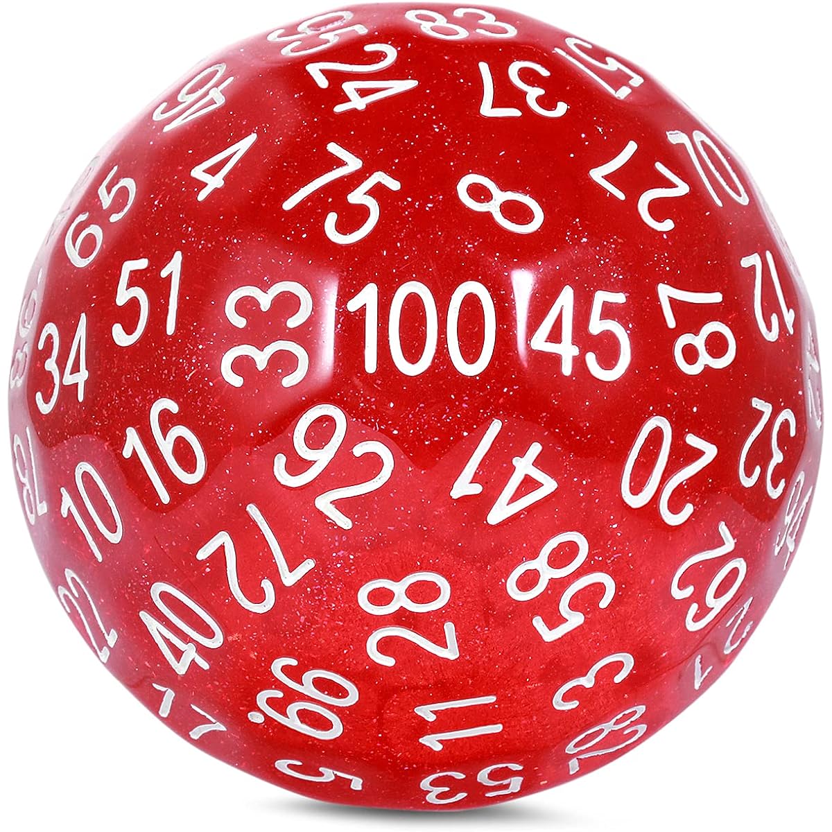 Glitter Red D100 Dice DNDND 100 sided dice with translucent pouch for Dungeons & Dragons Chameleon Red with white numbers