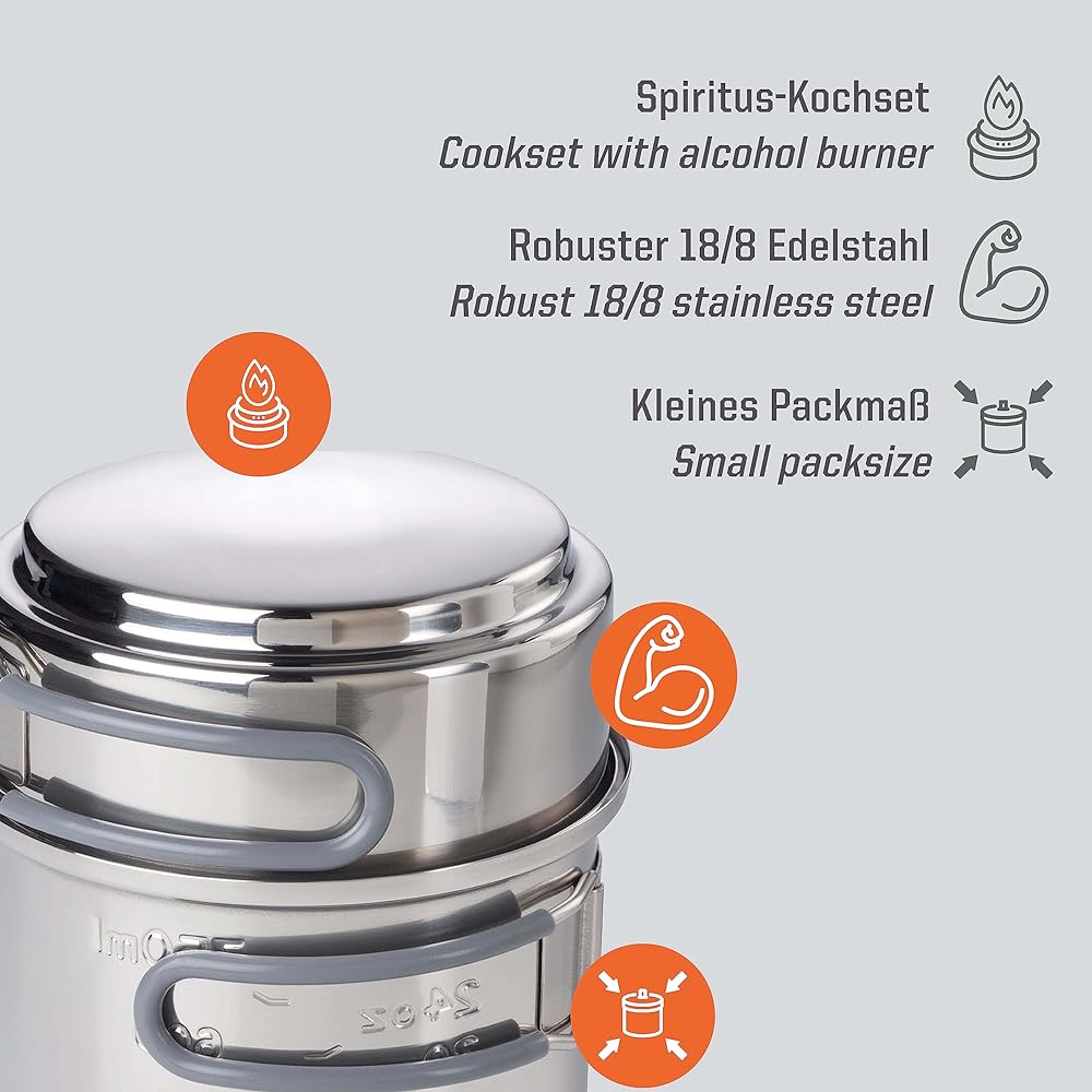Esbit Outdoor Stainless Steel Cook Set 985ml with Alcohol Burner ESCS985ST0