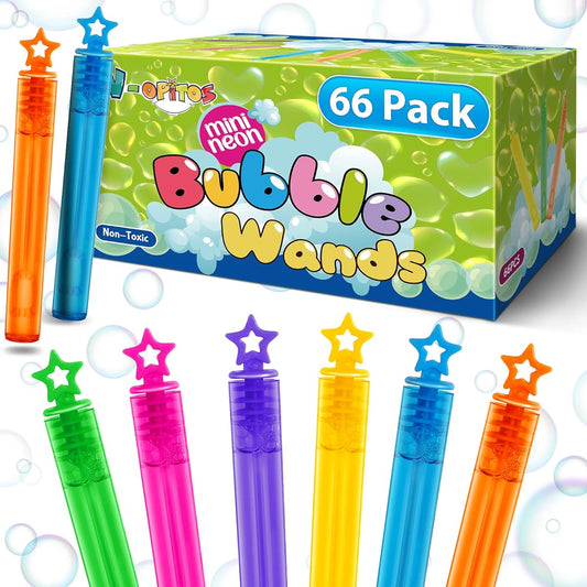 66pcs Mini Bubble Wands 6 Colors for Kids Bulk Party Favors Theme Birthday Christmas New Year Valentine's Day Carnival School Class Giveaways for Boys & Girls Ideal Goodie Bag Stuffers