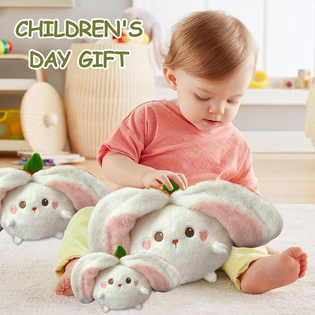 MIAODAM Reversible Persimmon Transforms Into Bunny Zipper Plush Toy Funny Rabbit Stuffed Animal Persimmon Plush Toy Gift for Baby and Adult (Persimmon Bunny 10 Inch)