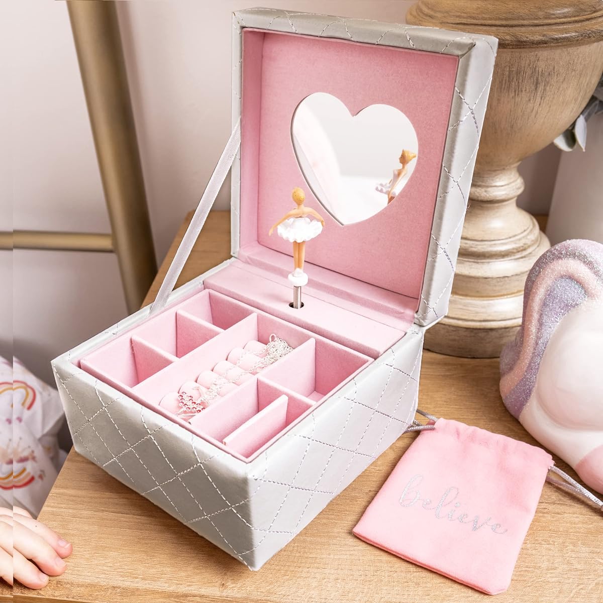 Hapinest Musical Ballerina Jewelry Box with Ballerina Necklace Keepsake Music Box Gift for Girls