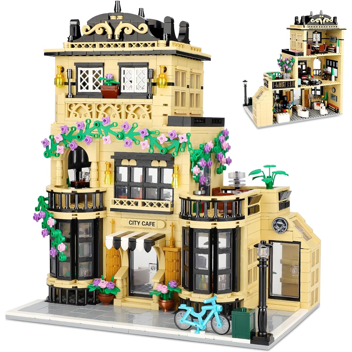 City Coffee Shop Building Blocks Set for Adults, Compatible with Lego, Creators Architects Blocks Kit for Boys (1443 Pieces)