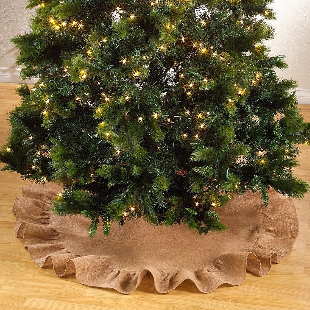 Jute Burlap Christmas Holiday Tree Skirt, 53" Round Beige OGST9613.N53R