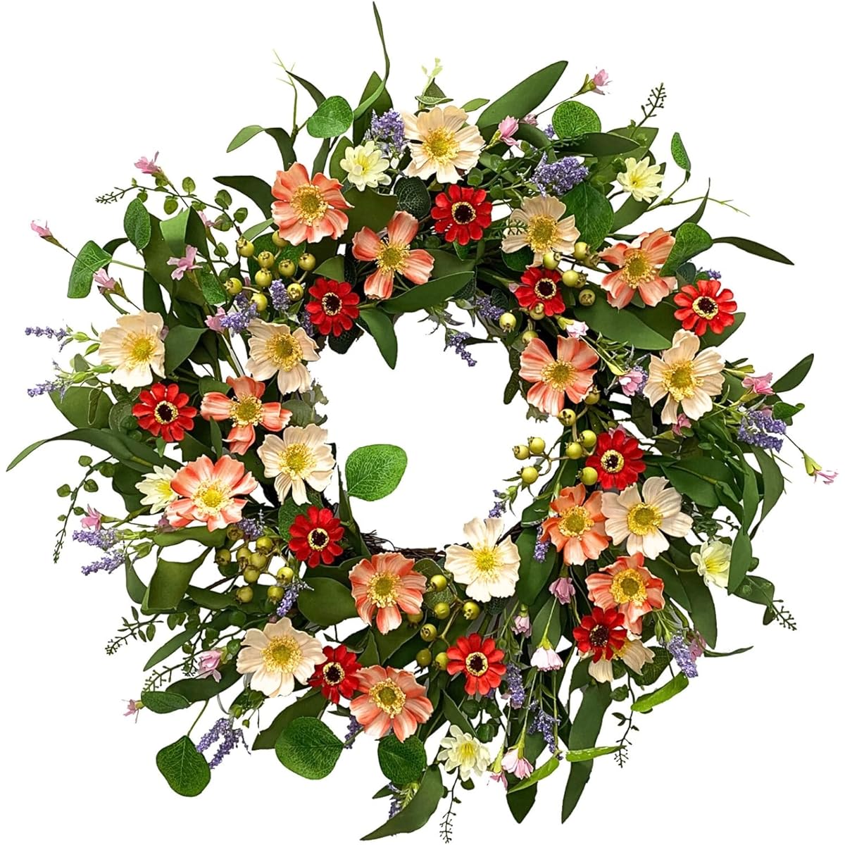 Jobflower Decor Wreath, 24" Daisy and Lavender Wreath, Beautiful Artificial Spring and Summer Wreath for Front Door and Home Decor