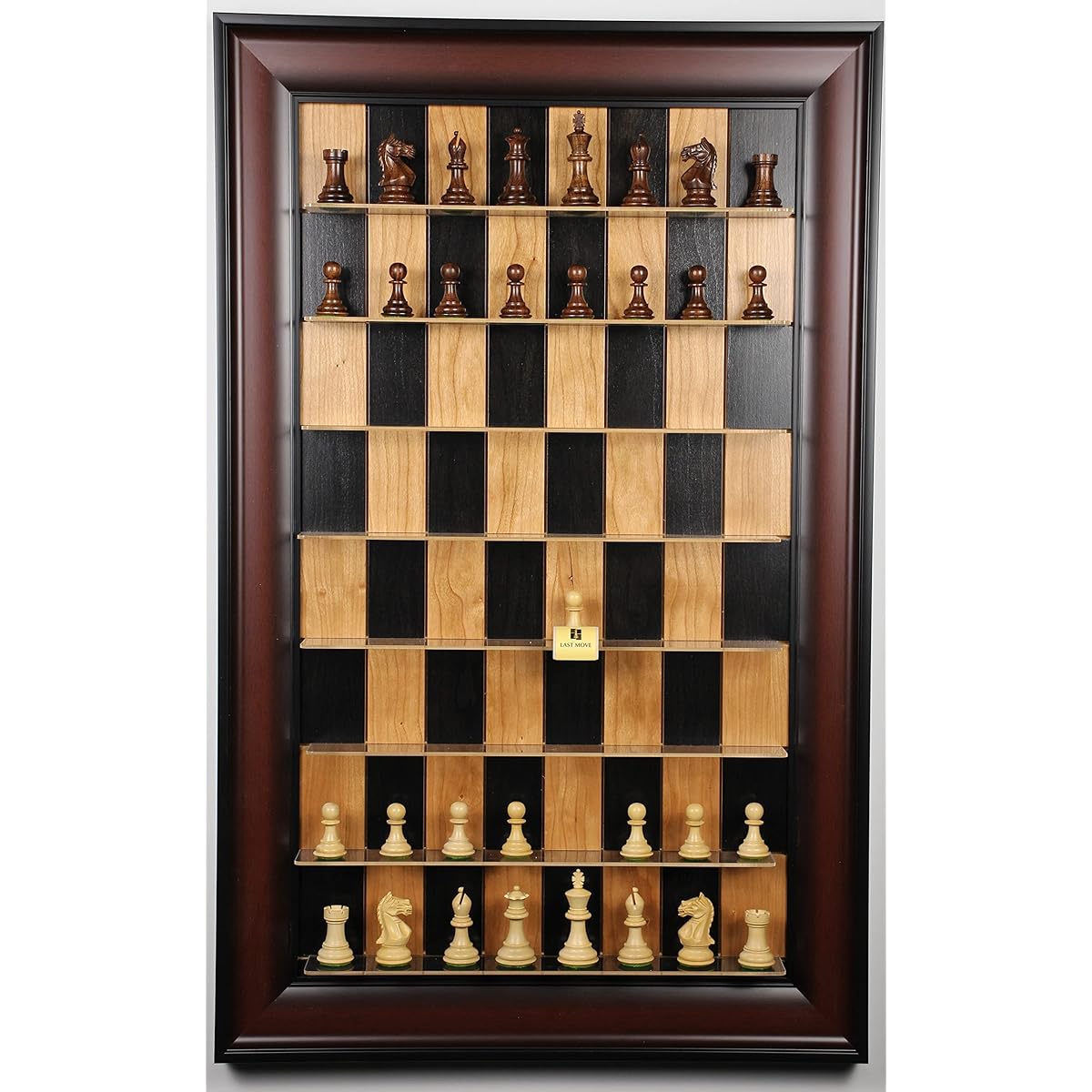 Rosewood Chess set on Black Cherry vertical Straight Up Chess Board