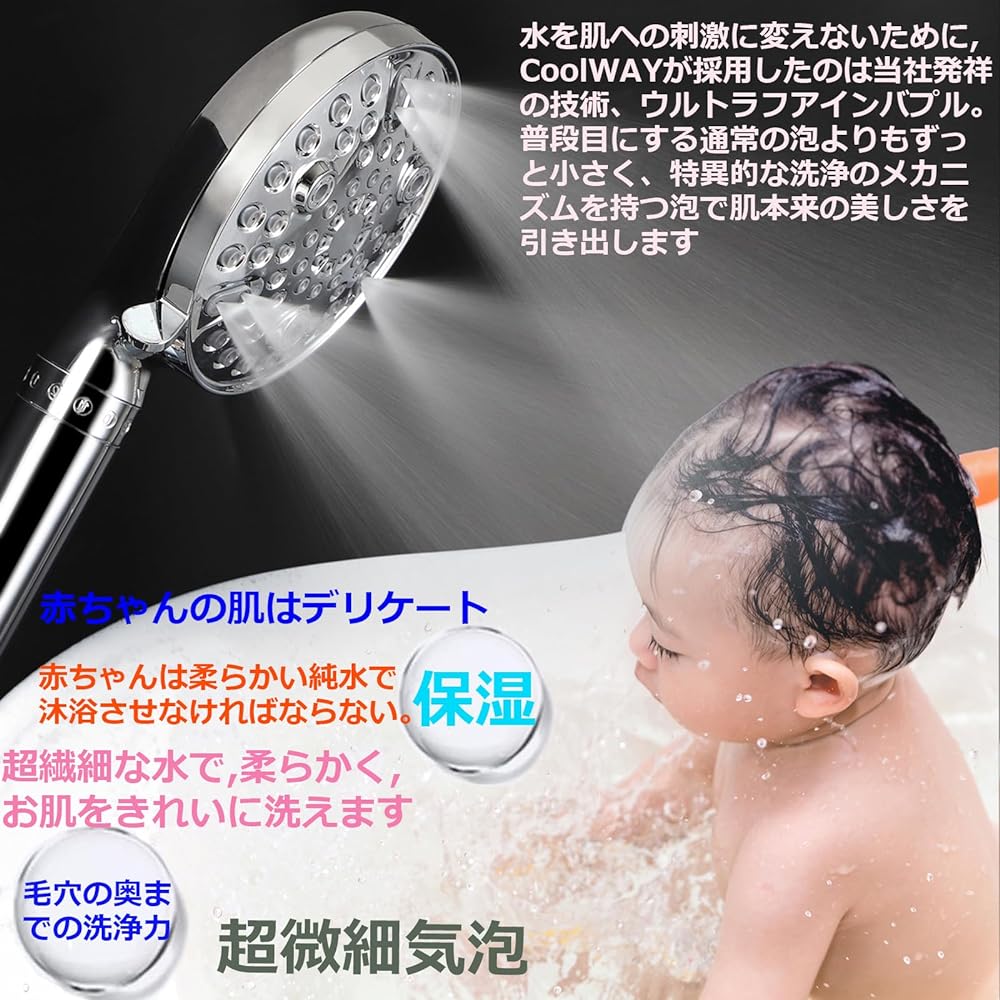 CoolWAY Organic Fine Bubble Shower Head, 99% Chlorine Removal Rate, Micro Nano Bubbles, Water Purification, Water Saving, Warm Mist, Activated Carbon, 10 Levels of Water Flow Water Pressure Switching (Activated Carbon Filter Shower)