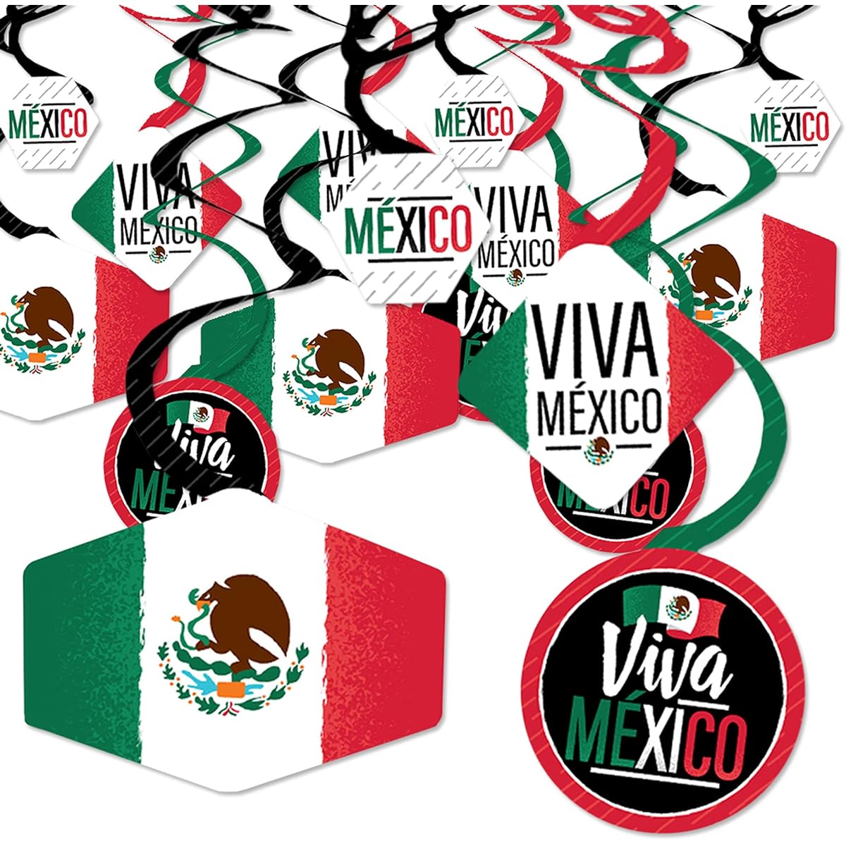 Big Dot of Happiness Viva Mexico - Mexican Independence Day Party Hanging Decorations - Party Decor Swirls - Set of 40