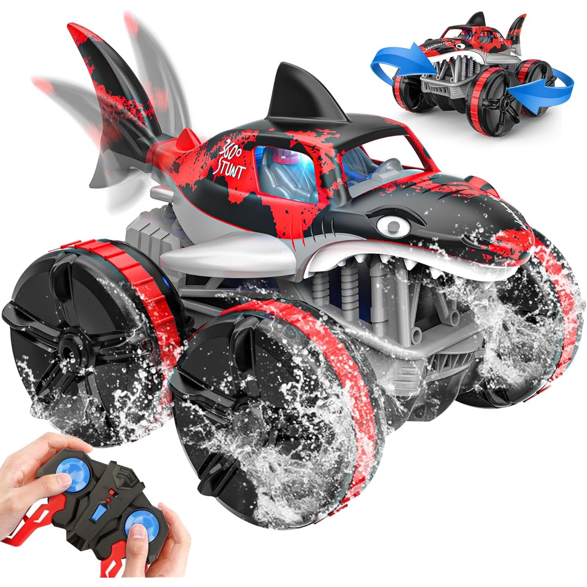 Amphibious Remote Control Car RC Car 2.4GHz Amphibious All Terrain Monster Shark Truck Stunt Car for Boys Girls Age 5 6 7 8 9 10