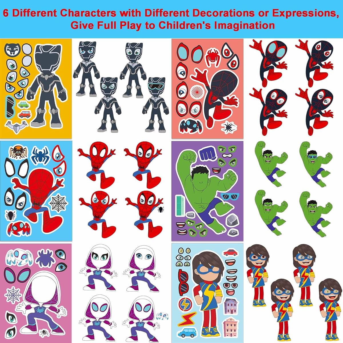 Oaroily Spider Stickers Face Making Stickers for Kids 36 Awesome Sticker Sheets 6 Styles Spider Birthday Party Supplies Decorations and Treats Party Favors Festival Gifts Arts Crafts Treats