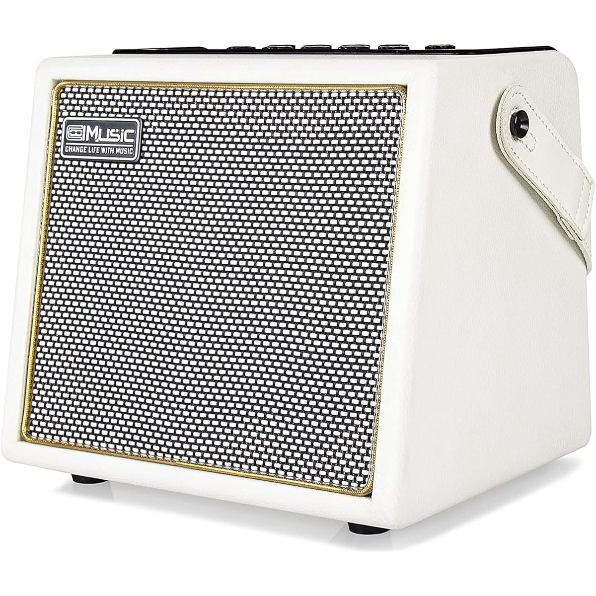 Coolmusic BP MINI Acoustic Guitar Amplifier, 30 Watts BT Speaker Rechargeable Portable Amplifier with Mic Input Supports Volume Bass Treble Control Reverb Chorus Effect (White)