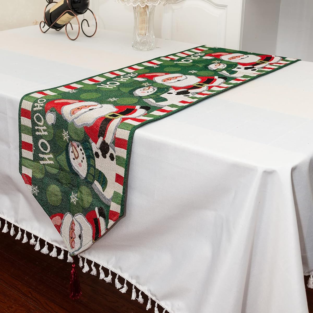 Geruicee Christmas Decorative Table Runner Table Flags Christmas Table Decorations Festival Party Daily Use Family Dinner(Red Snowman 13x70inch)
