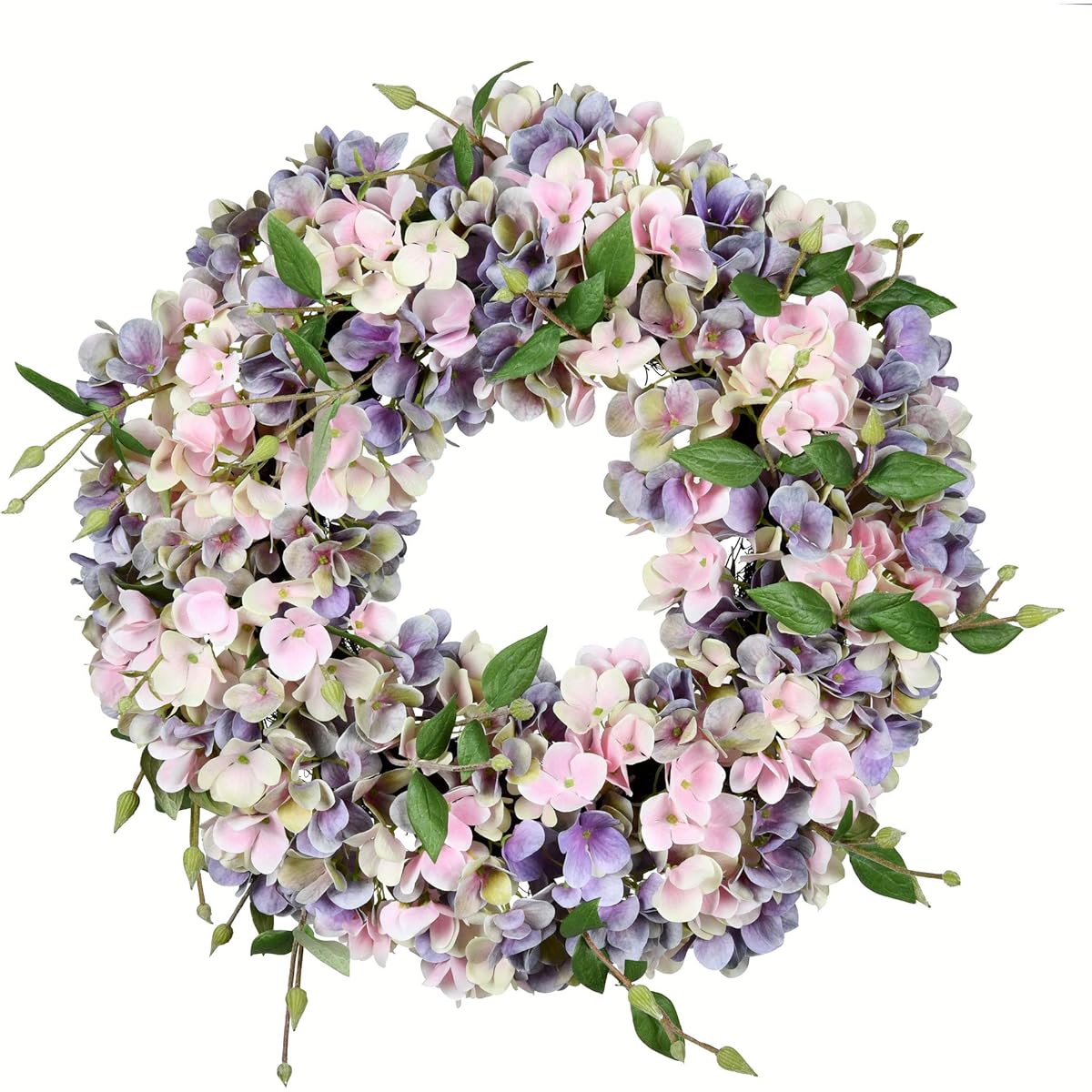 Vickerman 18" Everyday Artificial Blue and Pink Hydrangea Wreath - Faux Indoor Floral Greenery Arrangement - Home and Office Decor - Maintenance Free