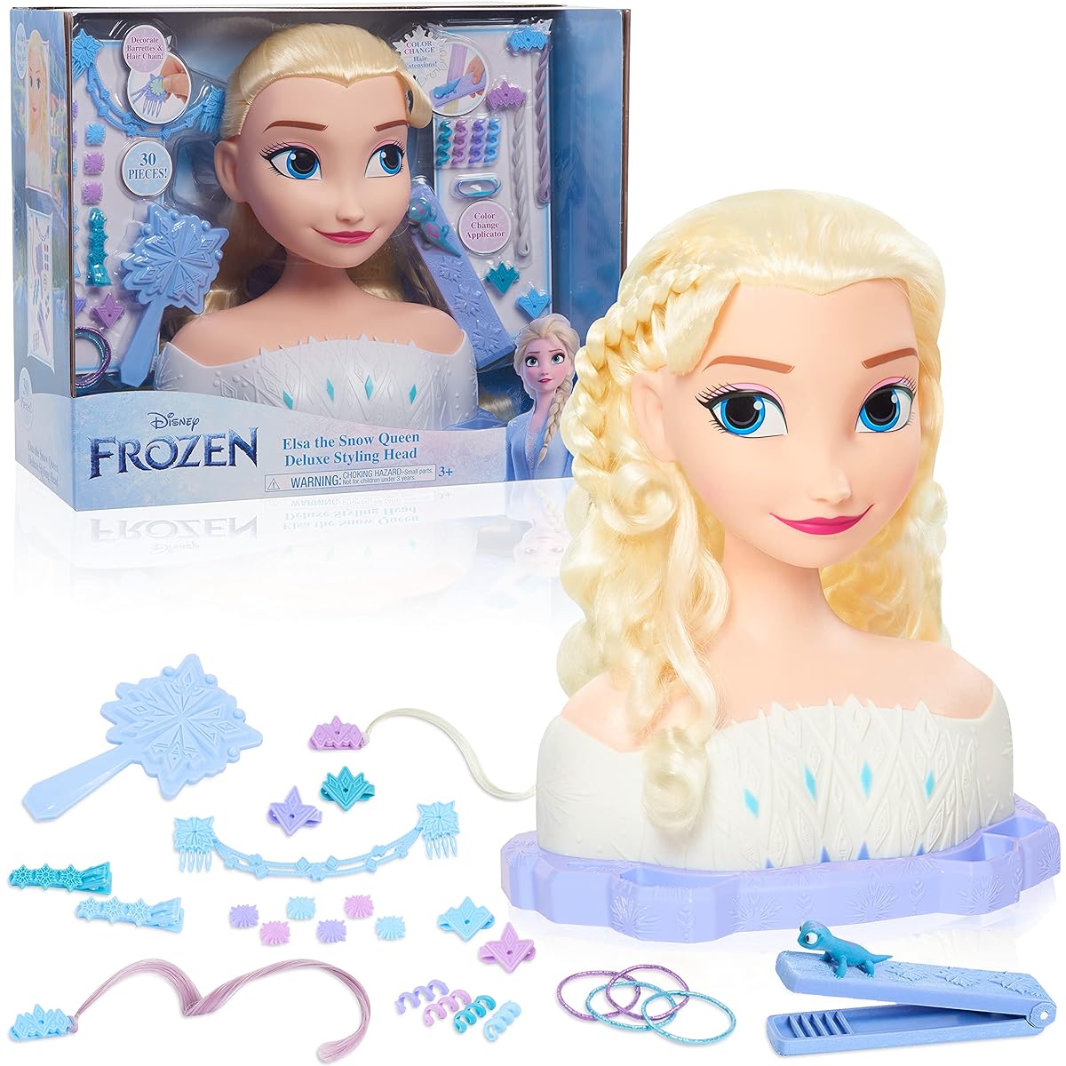 Just Play Disney Frozen Deluxe Elsa Styling Head with Blonde Hair 30 Piece Pretend Play Set Wear & Share Accessories