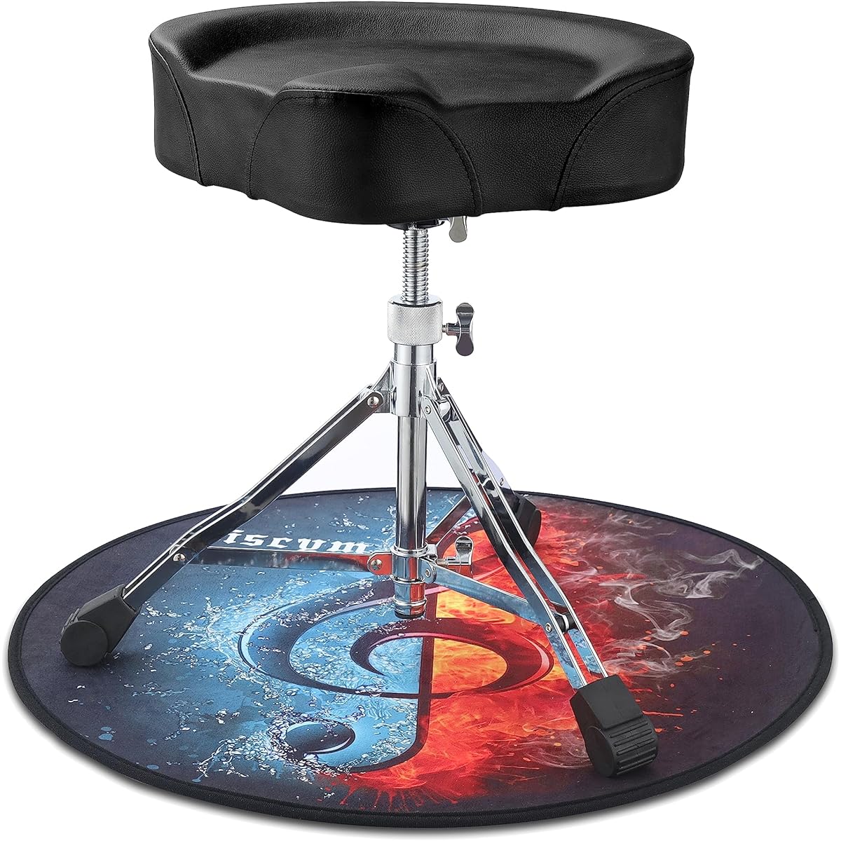 Liscym Drum Throne Height Adjustable Drum Stool Padded Rotatable Top Classic Black Saddle Drum Seat for Adults Portable Folding Drum Chair || Free Drummer Stool Slip Carpet Included