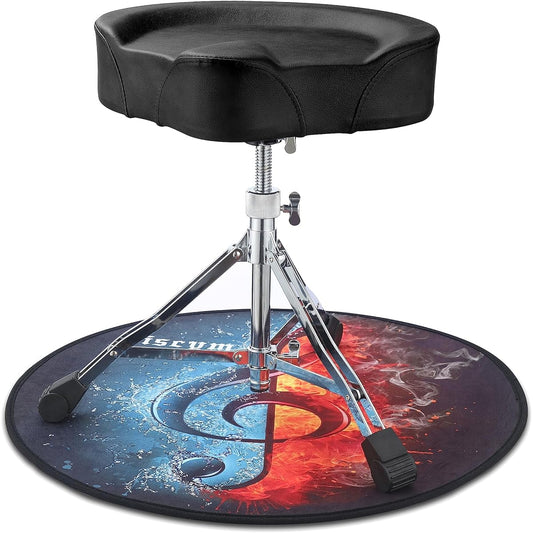 Liscym Drum Throne Height Adjustable Drum Stool Padded Rotatable Top Classic Black Saddle Drum Seat for Adults Portable Folding Drum Chair || Free Drummer Stool Slip Carpet Included