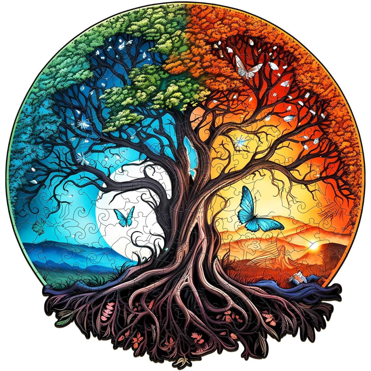 WOODBESTS Wooden Puzzle for Adults Yin Yang Tree of Life Puzzle Large 280 Pieces 13.1" x 13.3" Beautiful Wooden Box Wooden Jigsaw Puzzle Unique Shape Birthday Gift for Adults and Kids Family Game