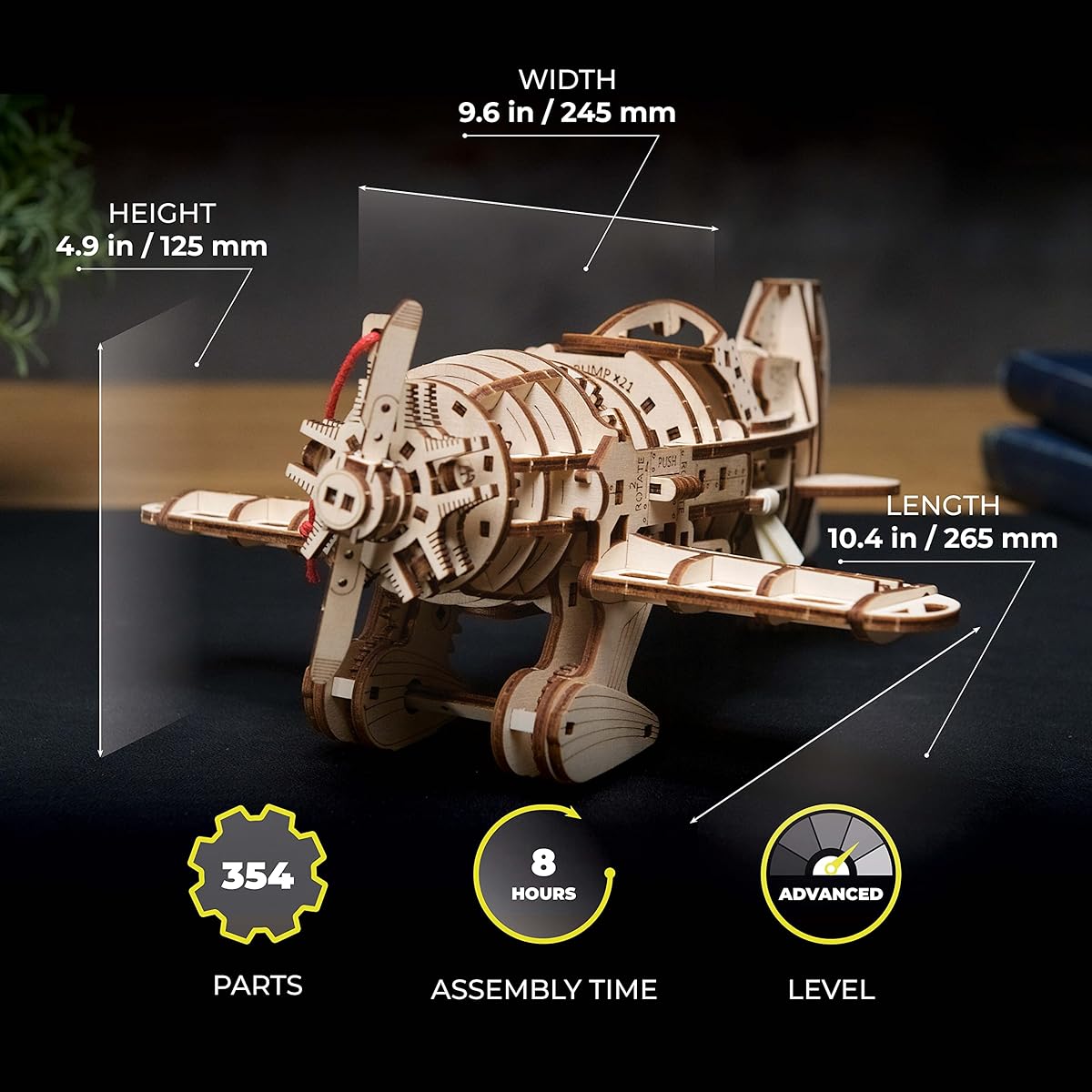 Ugears Mad Hornet Airplane 70183 Wooden Puzzle Craft Model No Glue or Tools Required Adult
