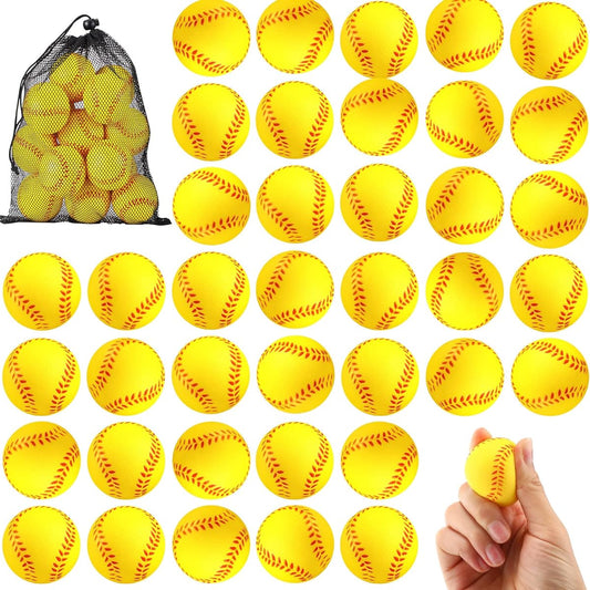 100 Pack Mini Softball Stress Balls Bulk Foam Yellow Baseball Squeeze Balls for Kids Sports Toy with Storage Bag Party Favors Anxiety Relief School Carnival Reward Christmas Stocking Fillers