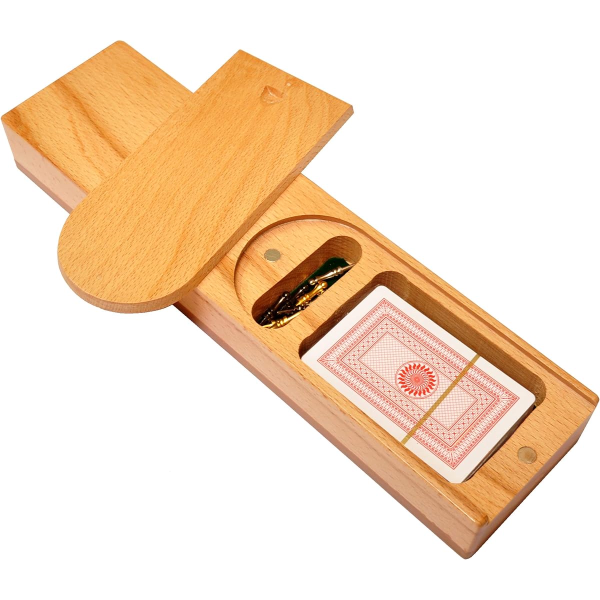 Palm Royal Handicrafts 3 Track Continuous Cribbage Wooden Cribbage Board Made of Maple Wood/Teak Wood with Peg and Card Storage