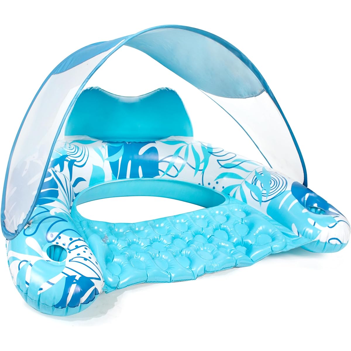 XL Tropical Leaf Inflatable Pool Chair with Canopy (Blue)