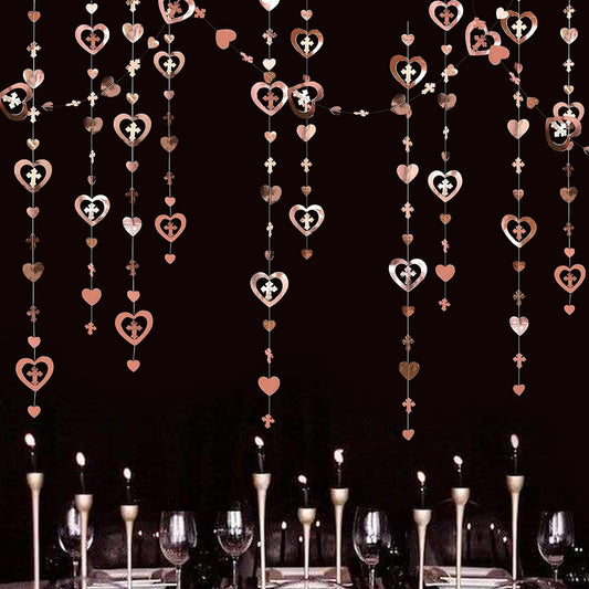 40ft Rose Gold 3D Cross Heart Garland Hanging Paper Streamers for First Communion Religious Christian Baptism Wedding Bridal Baby Shower Birthday Anniversary Engagement Party Decorations