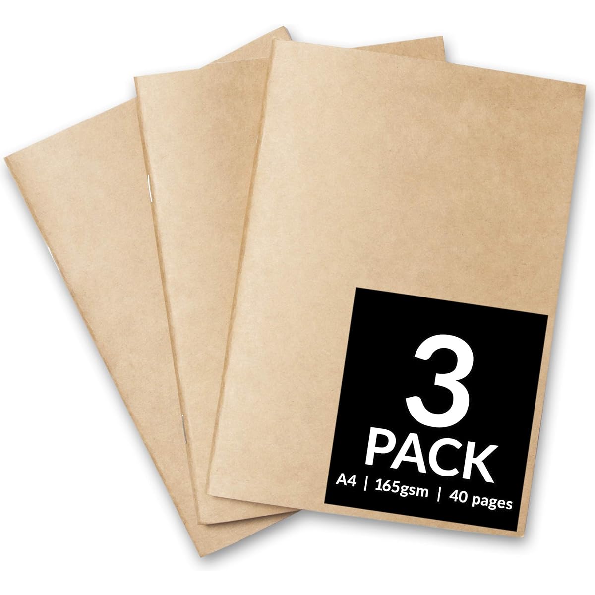 Sketchbooks - Softcover Starter Sketchbook White 165GSM Cartridge Paper Sketch Pad Size A3 A4 for Mixed Media (3 Pack - A4, Kraft)