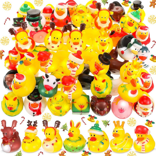 50pcs Christmas Rubber Ducks Bulk 26 Different Designs Mini Rubber Ducks Bath Toys Christmas Theme Novelty Ducks for Teens Christmas Party Supplies Gift Birthday Baby Shower Pool Party