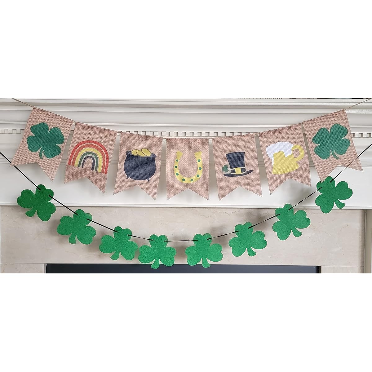 Jolly Jon St. Patrick's Day Banner with Irish Holiday Symbols - 2 Ready to Hang St. Patrick's Day Decorations - St. Patrick's Day Banner with Shamrock Felt Garland - St. Patrick's Day Decorations for Home