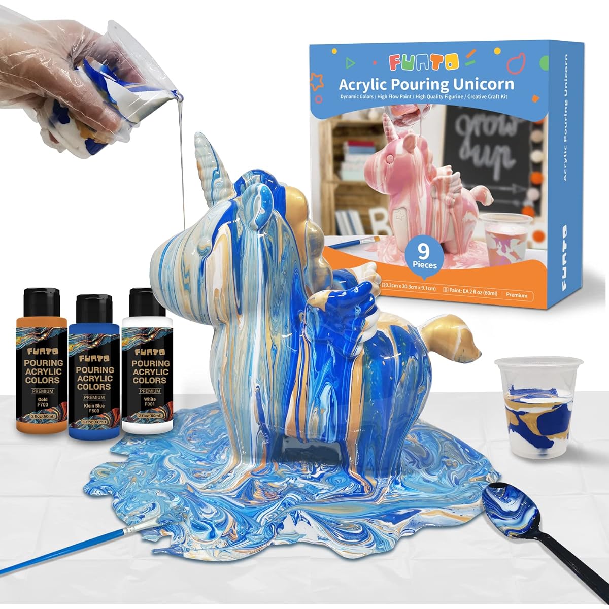 Funto Acrylic Poring Unicorn Money Box - High Flow Paint, Perfect DIY Arts & Crafts Kit, Rainbow Unicorn Coin Bank, Unbreakable, Non-Toxic, Great Gift for Kids Savings and Home Decor