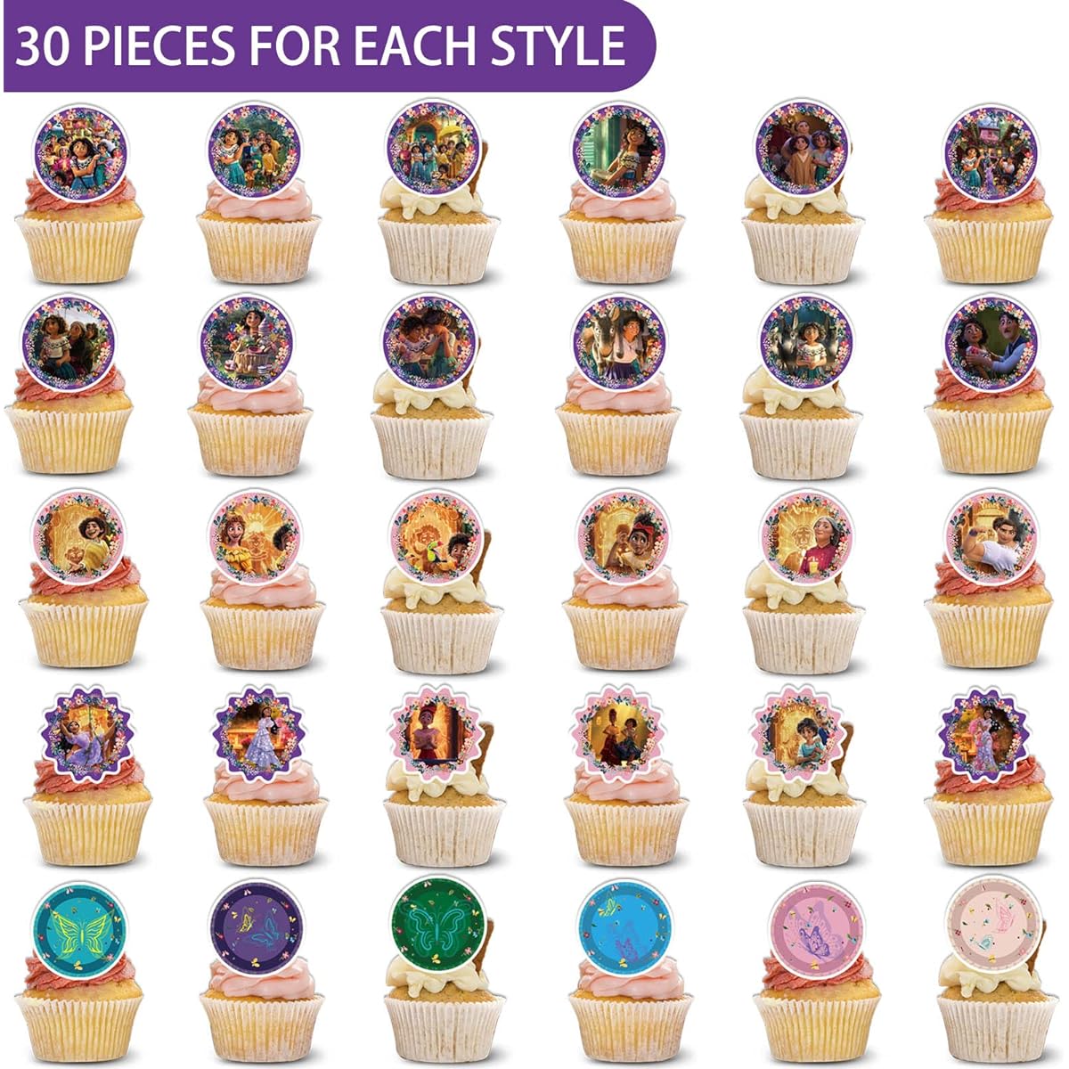 30pcs Magic Movie Cupcake Toppers Birthday Party Favors Magic Movie Party Cupcake Finger Rings Gift Birthday Party Supplies Kids Party Decorations