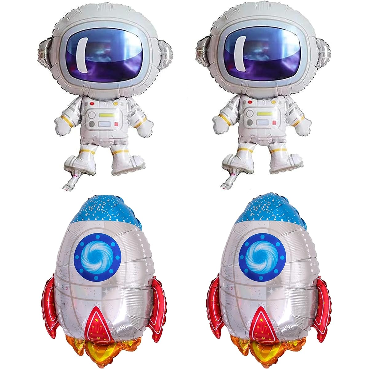 TOYXE 4pcs Astronaut and Rocket Foil Balloons for Kids Planet Themed Party Supplies