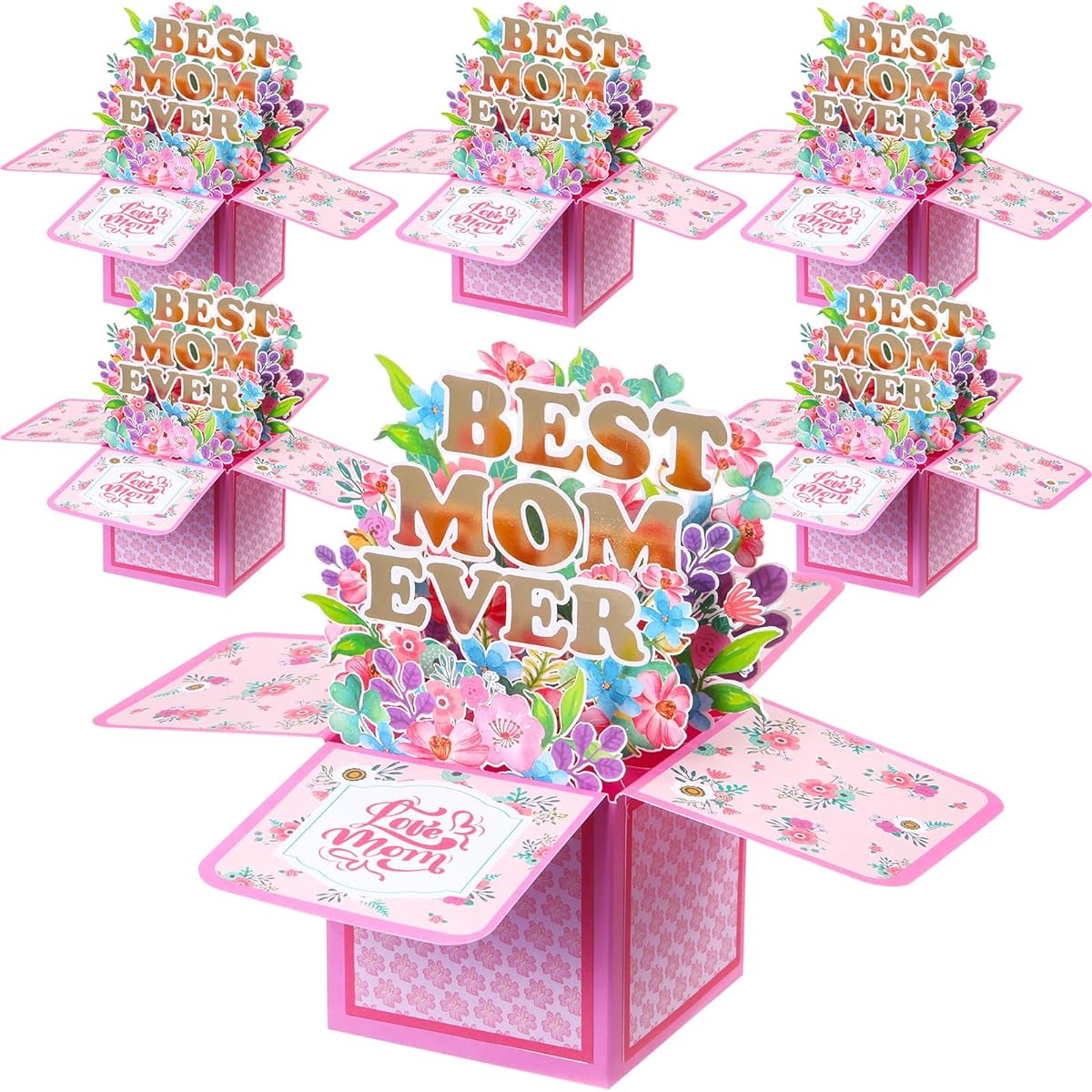 Mooliwe 6pcs Mother's Day 3D Bouquet Pop Up Mother's Day Flower Gift Box Gift Best Mom Ever Pop Up Cards Colorful Greeting Cards with Note Cards and Envelopes Pop Up Cards Perfect for Mother's Day