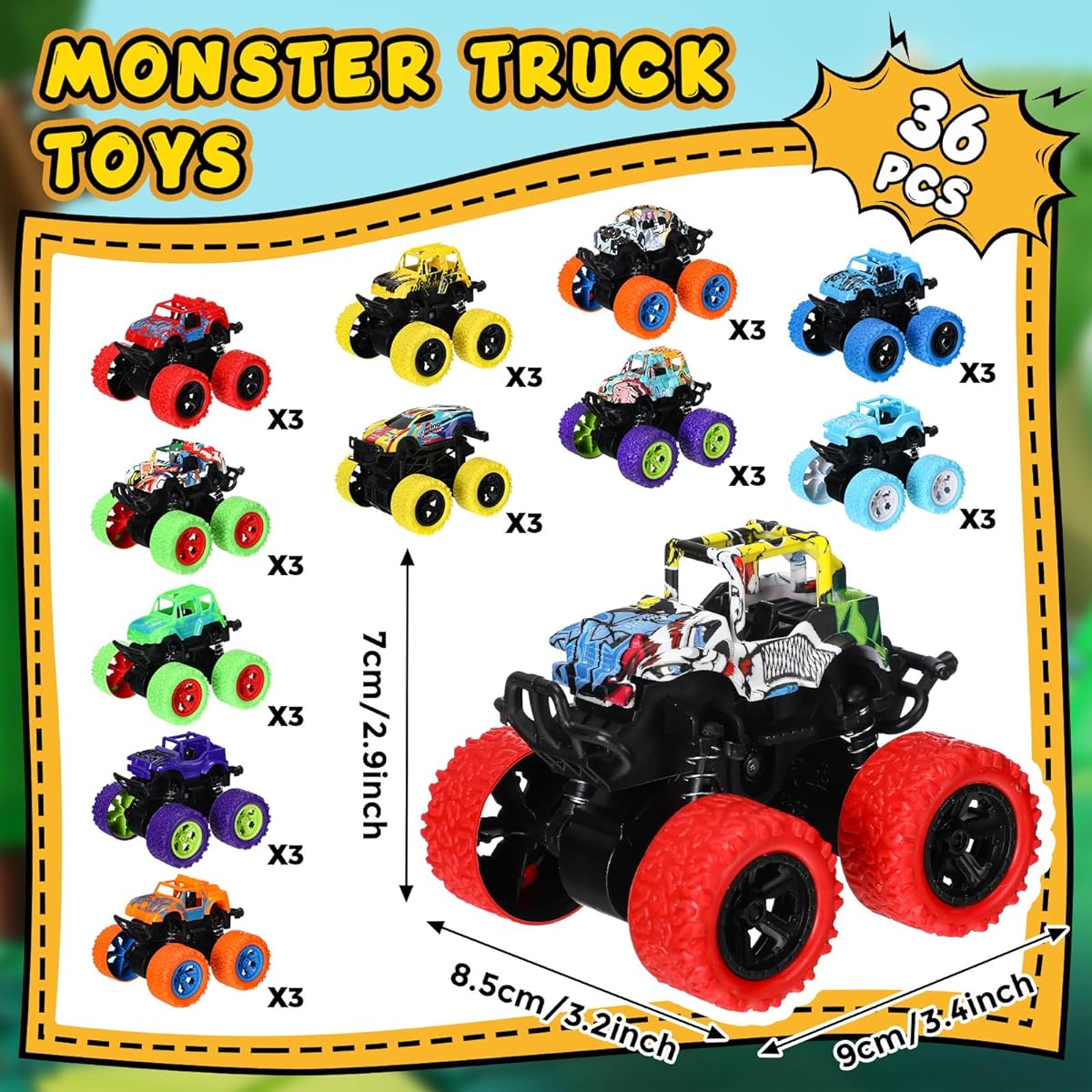 Shappy 36 Piece Truck Toys for Kids Friction Powered Vehicles Ride-On Toys 360 Degree Rotation Toddler Cars Mini Push and Go Cars Truck Playset Christmas Birthday Party Gift for Boys Girls