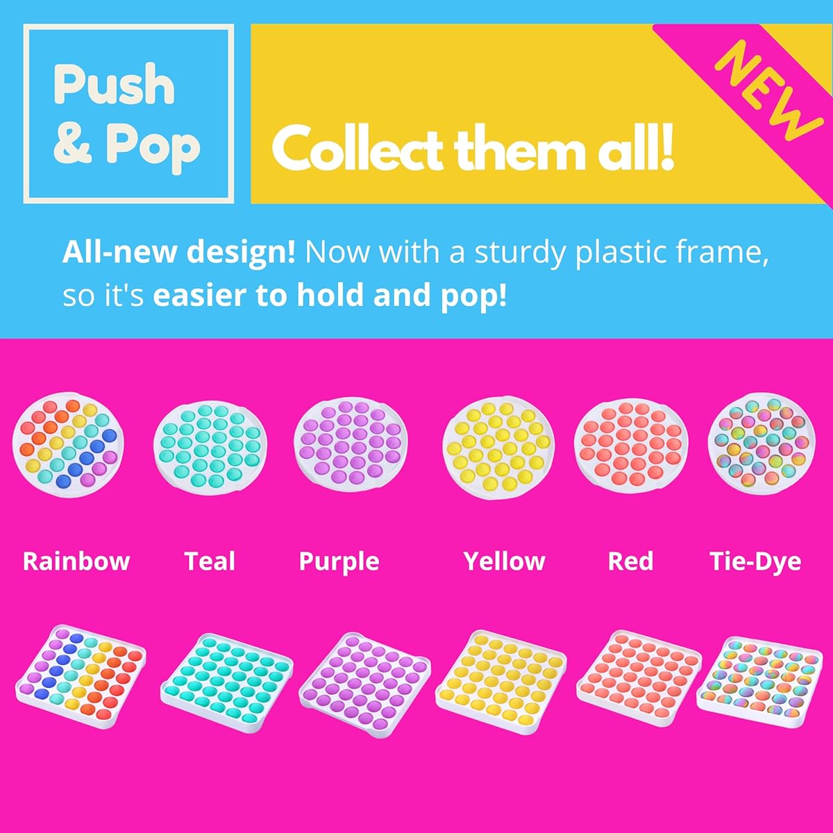 Mio Toys - Push & Pop Sensory Fidget Toy for Relieving Stress and Anxiety, Improve Focus and Attention, for Adults and Kids, Food Grade Silicone, Washable, Eco Friendly (Yellow Circle)